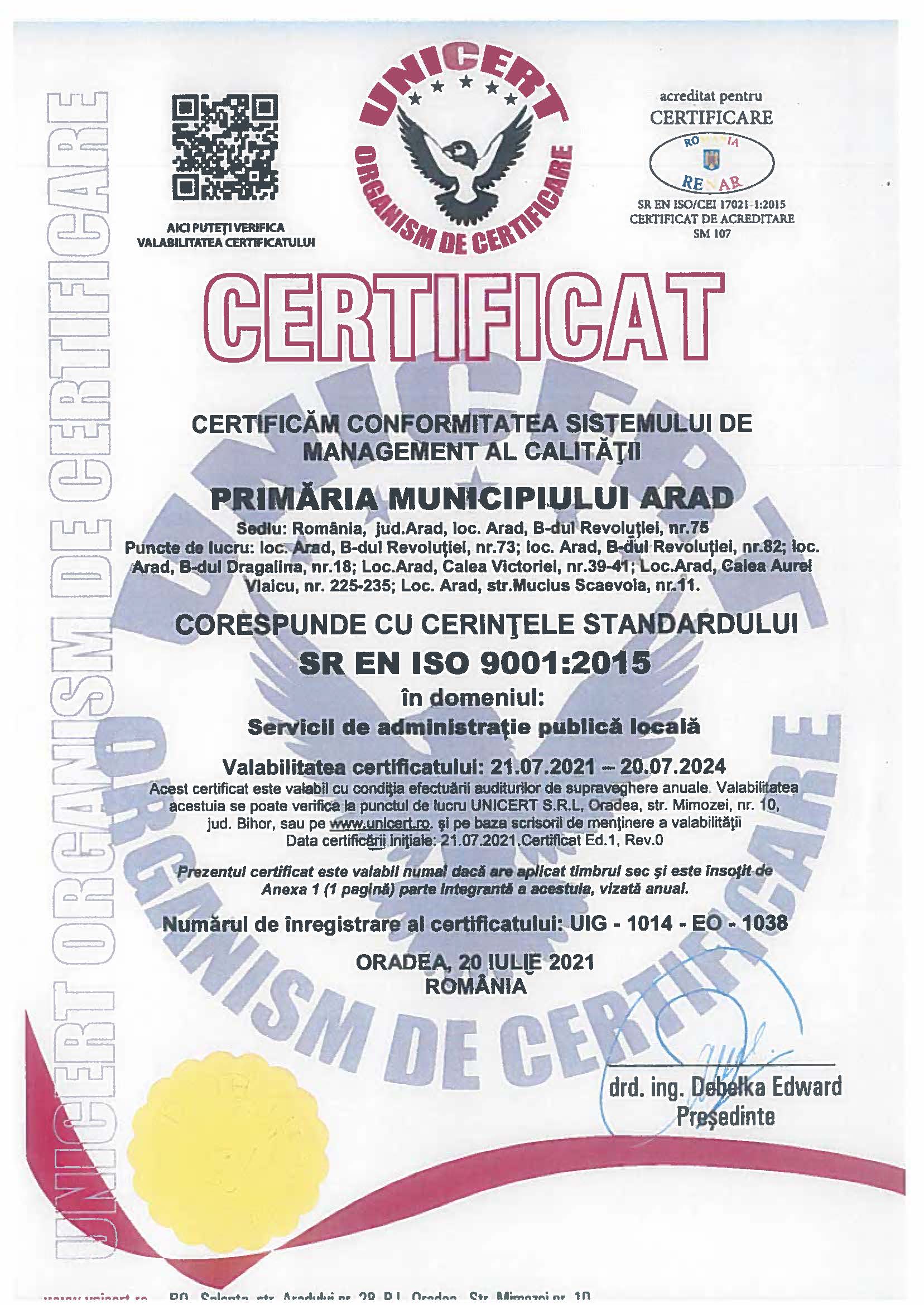 Certificat ISO9001 UNICERT