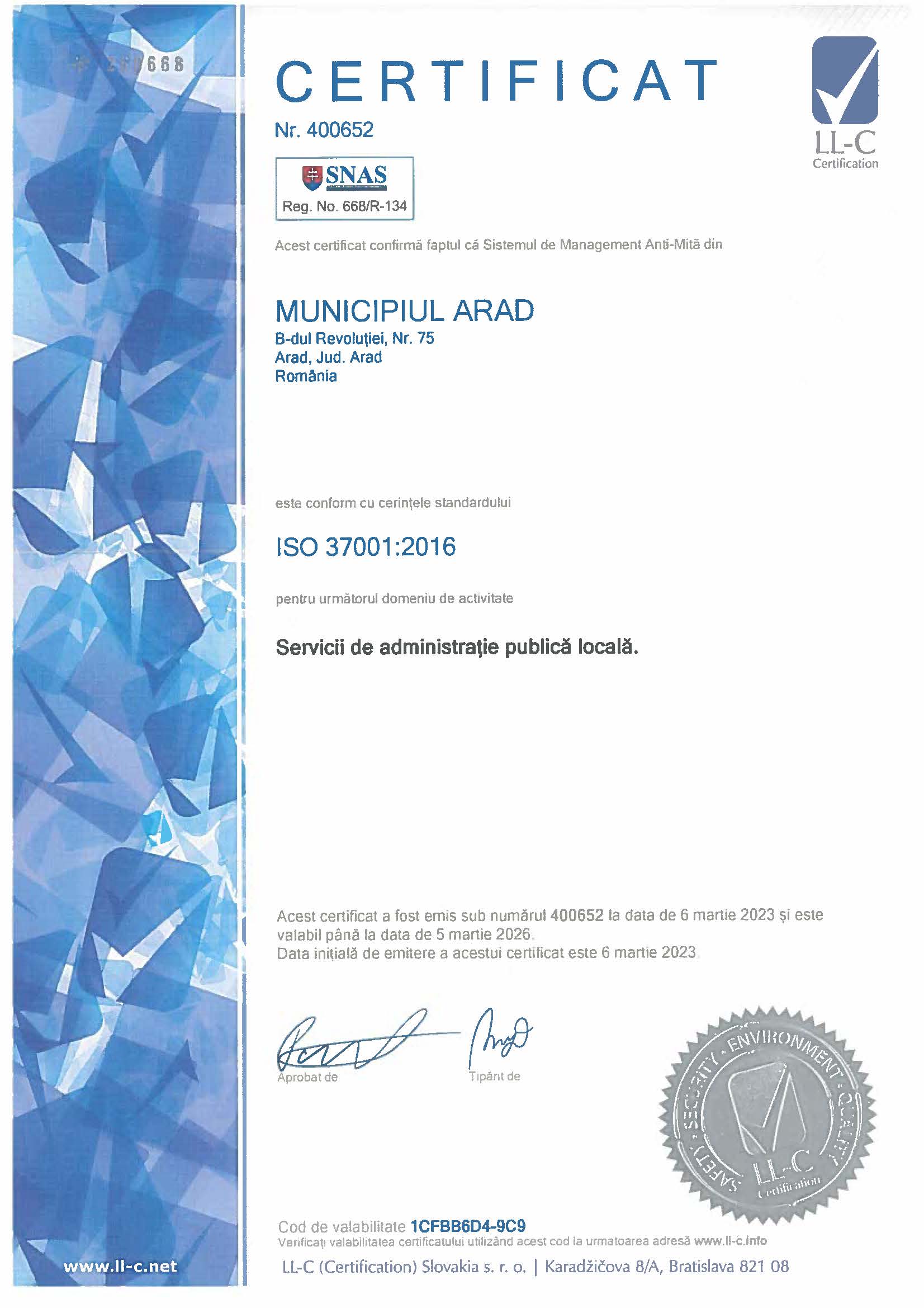 CERTIFICAT ISO 37001 IQCERT